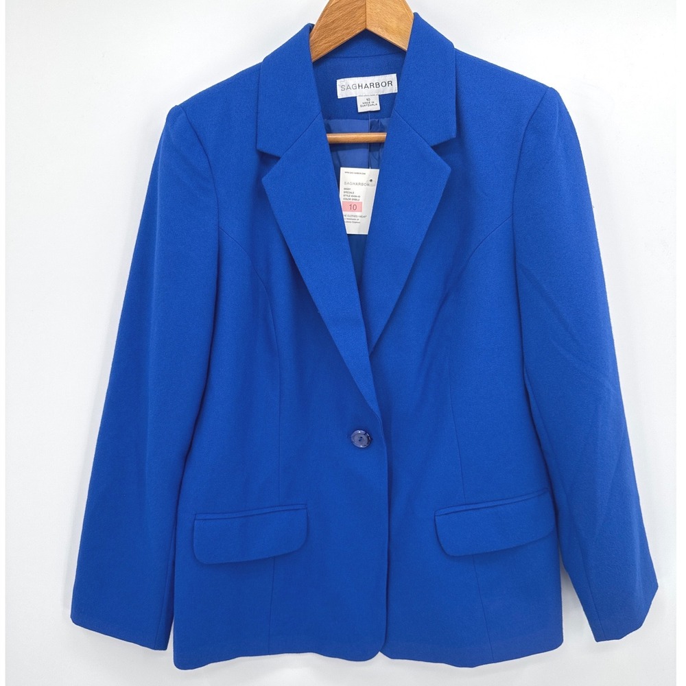 Blue Womens Blazer Suit Jacket 10 Single Button Sag Harbor Career Casual NWT